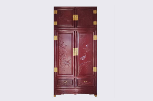 义安高端中式家居装修深红色纯实木衣柜
